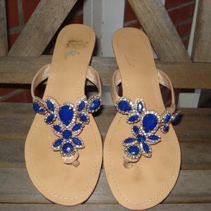 COBALT BLUE GEM FLIP FLOPS/SANDALS SIZE 10M